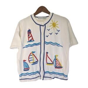 Vintage Patchington Nautical Button-up Short Sleeve Sweater‎ Shirt